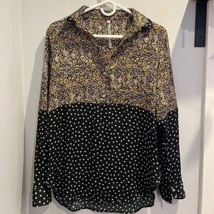 COP COPINE Half Floral Half Polka Dot Long Sleeve Blouse